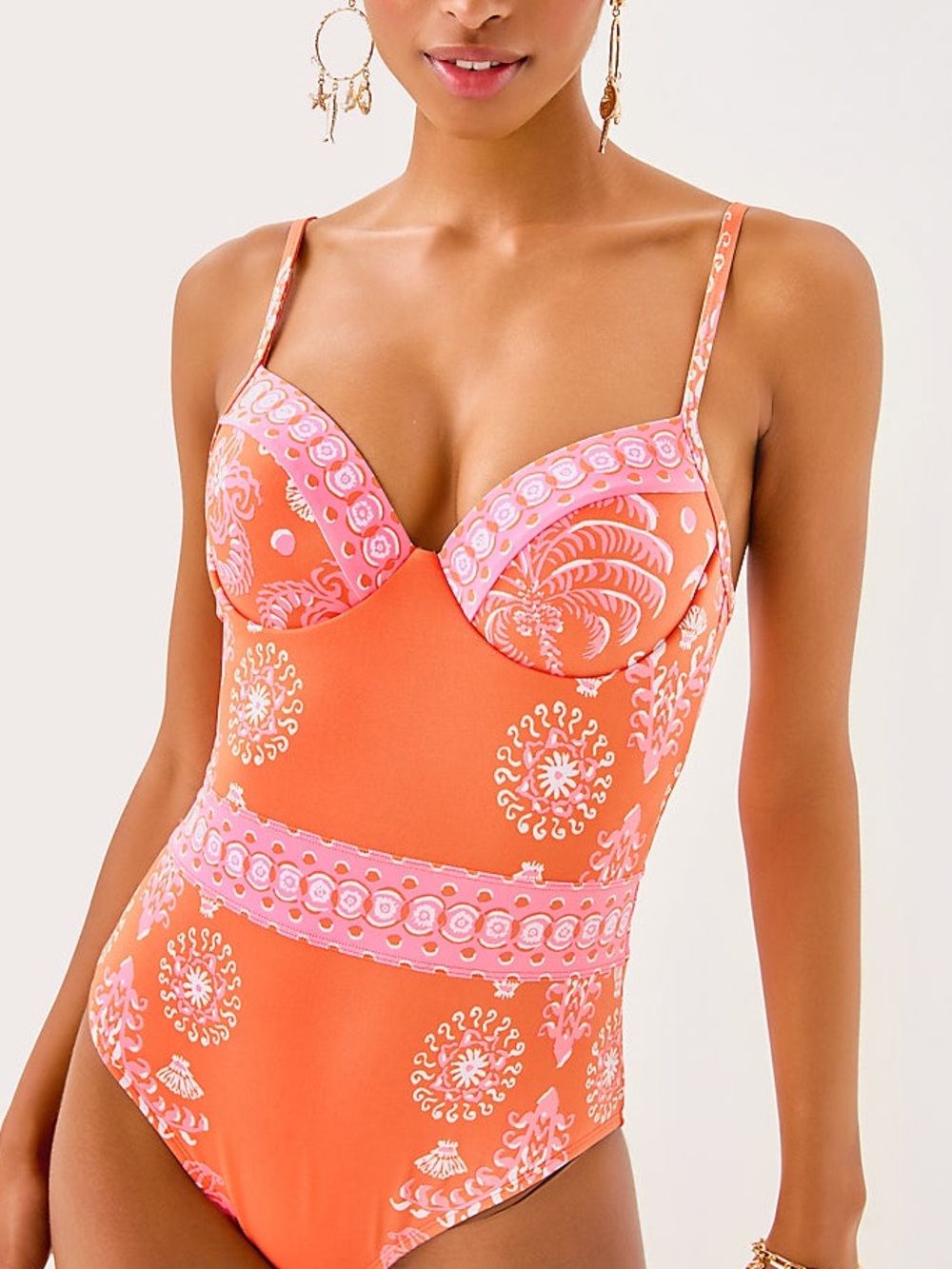 Lilly Pulitzer NWT Papaya Breezy Palm One Piece Palama Swimsuit